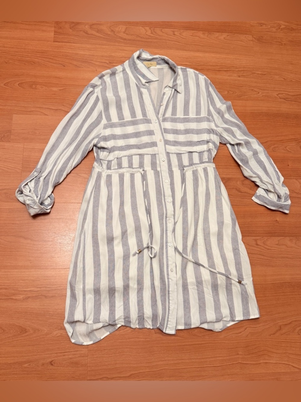 Love notes size S blue white striped button down shirt dress nautical preppy